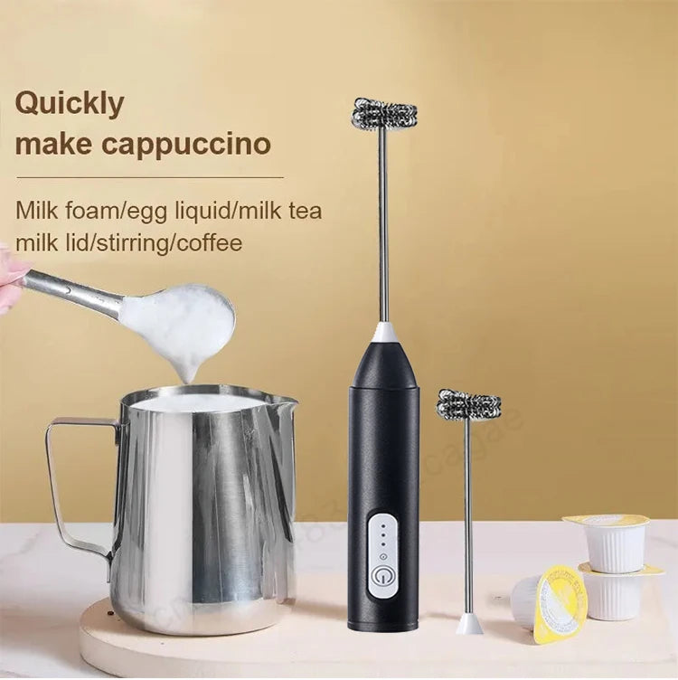 Electric Milk Frother 2 In 1 Rechargeable Blender Stainless Steel 3 Speeds Coffee Mixer Egg Beater Handheld Foam Maker Tools