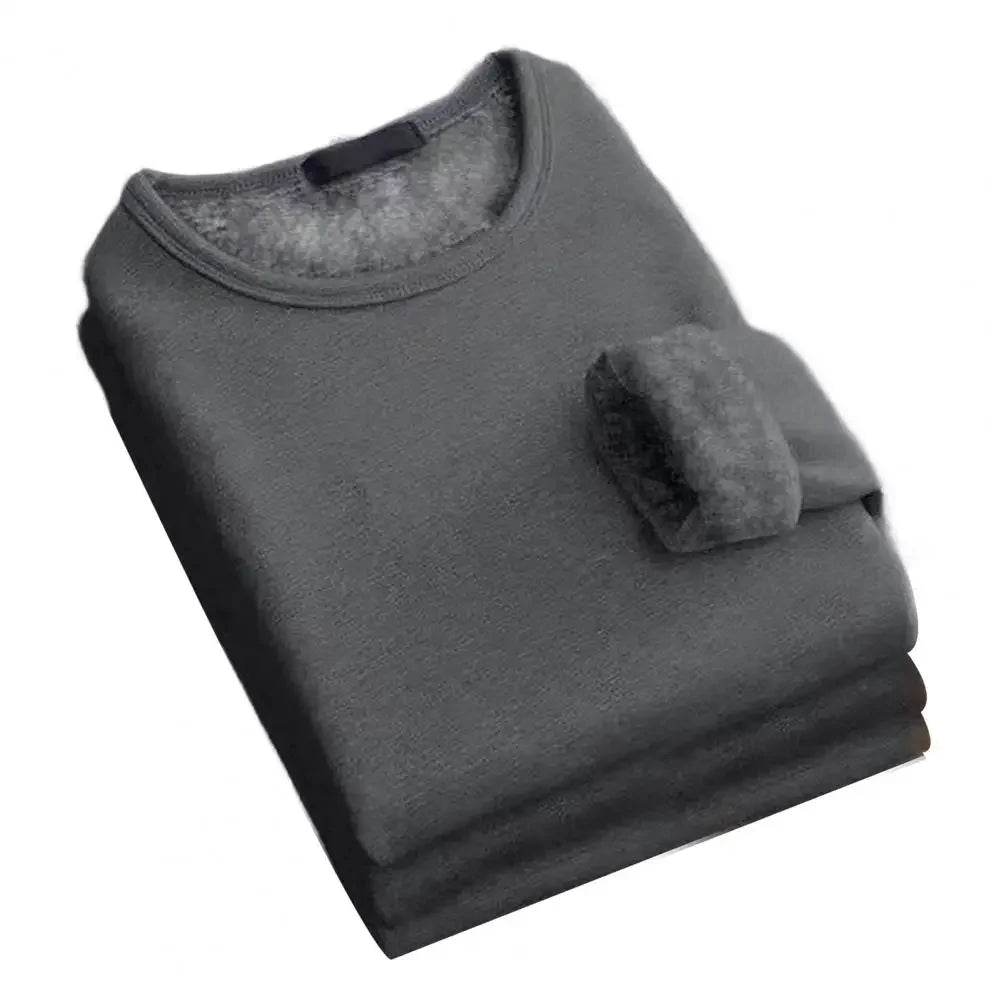 Winter Men's Long-sleeved Thermal Underwer T-Shirt Fleece Bottoming Shirt Round Neck Shirt Fashion Plus Velvet Padded T-shirt