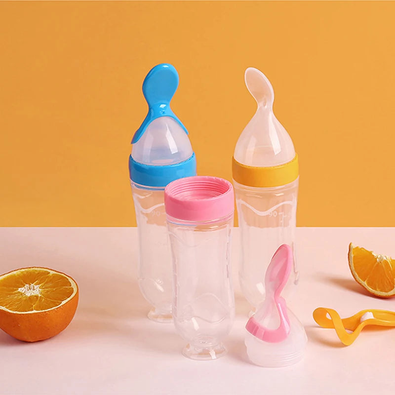 Squeezing Feeding Bottle Silicone Newborn Baby Training Rice Cereal Food Spoon Supplement Feeder Safe Useful Tableware For Kids