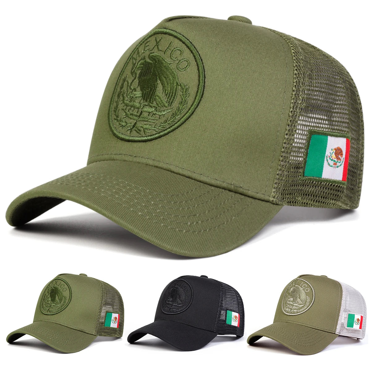 Unisex Mexican Flag Embroidery Baseball Net Caps Adjustable Casual Hats Spring and Summer Outdoor Sunscreen Hat