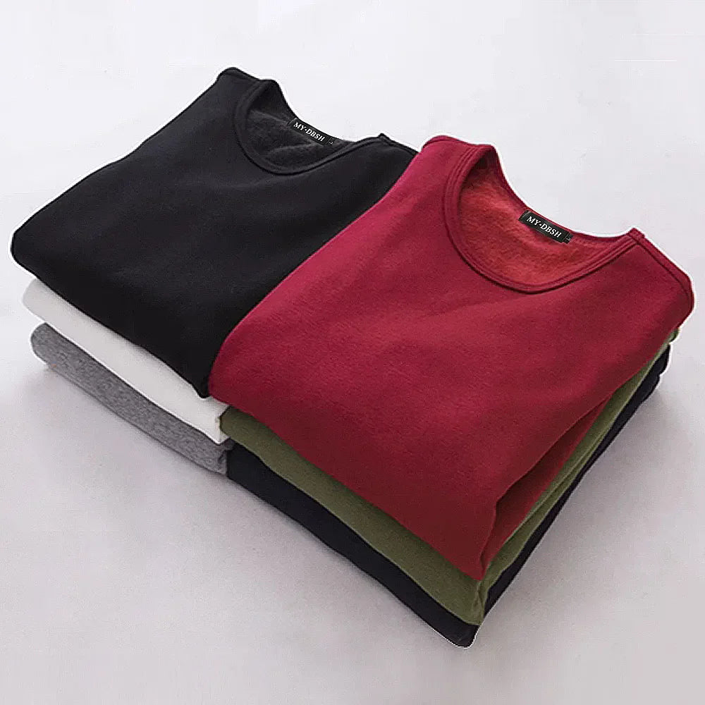 Winter Men's Long-sleeved Thermal Underwer T-Shirt Fleece Bottoming Shirt Round Neck Shirt Fashion Plus Velvet Padded T-shirt