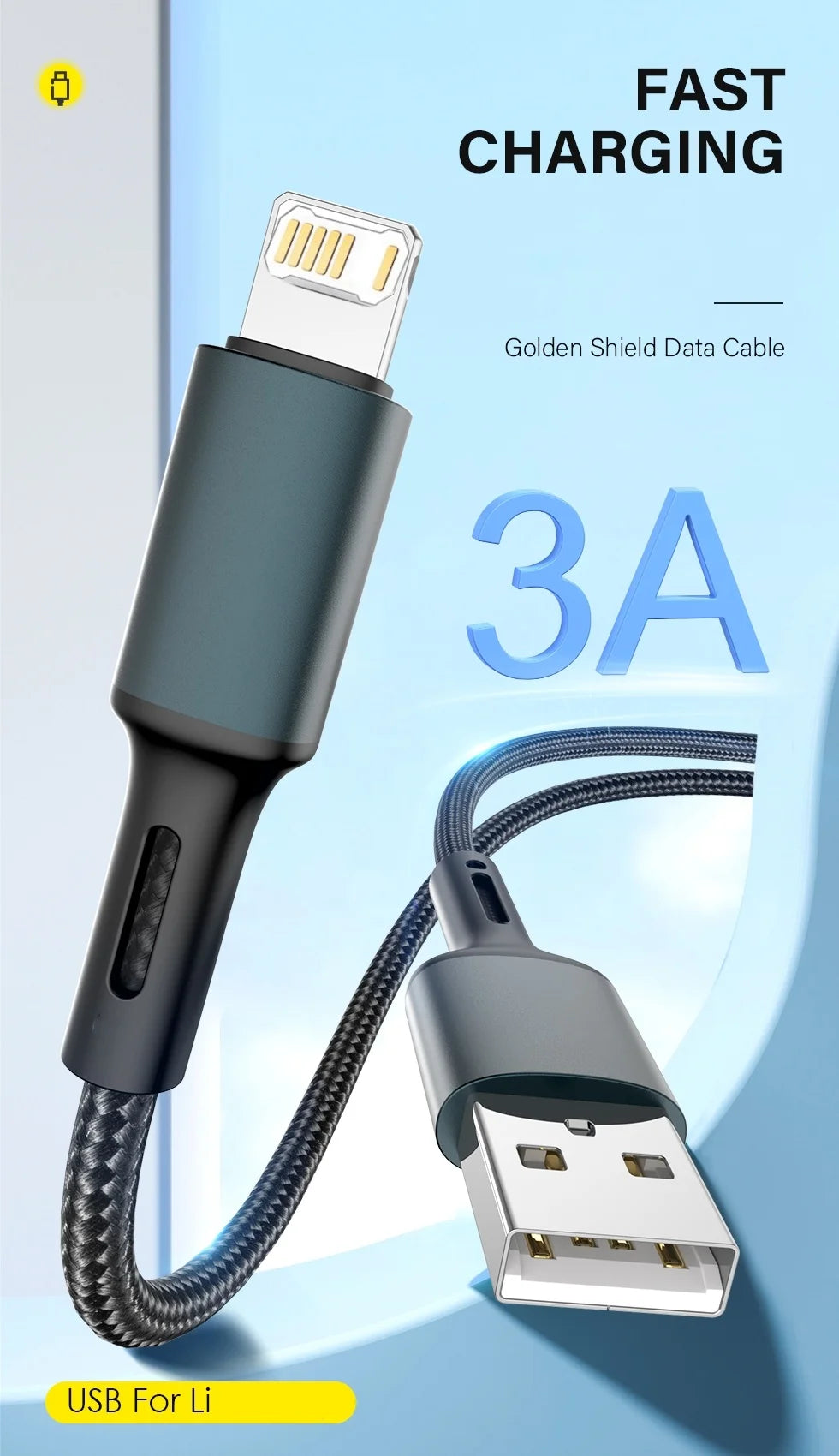 3A USB Cable For iPhone 14 13 12 11 Pro Max X XR 6s 7 8 Plus 0.25m 1m 2m Lead Mobile Phone Fast Charging Cord Data Charger Wire