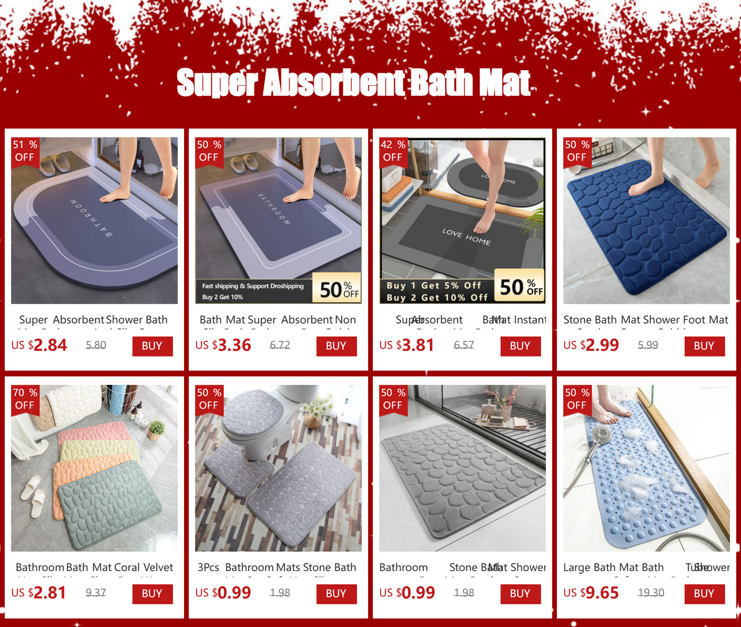 Super Absorbent Shower Bath Mat Bathroom Anti-Slip Carpet Rug Simple Kitchen Entrance Soft Door Bathtub Side Bath Mat Home Decor