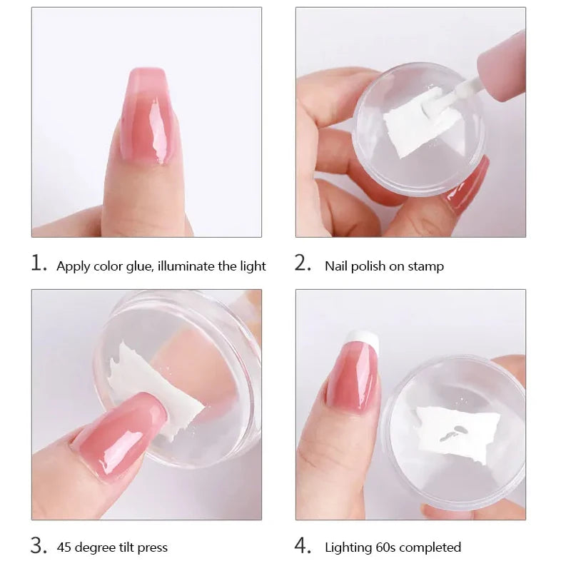 1pcs Transparent Silicone Nail Art Stamping Kit French Design For Manicure Plate Stamp Polish Seal Two Side Stamper Scraper Tool