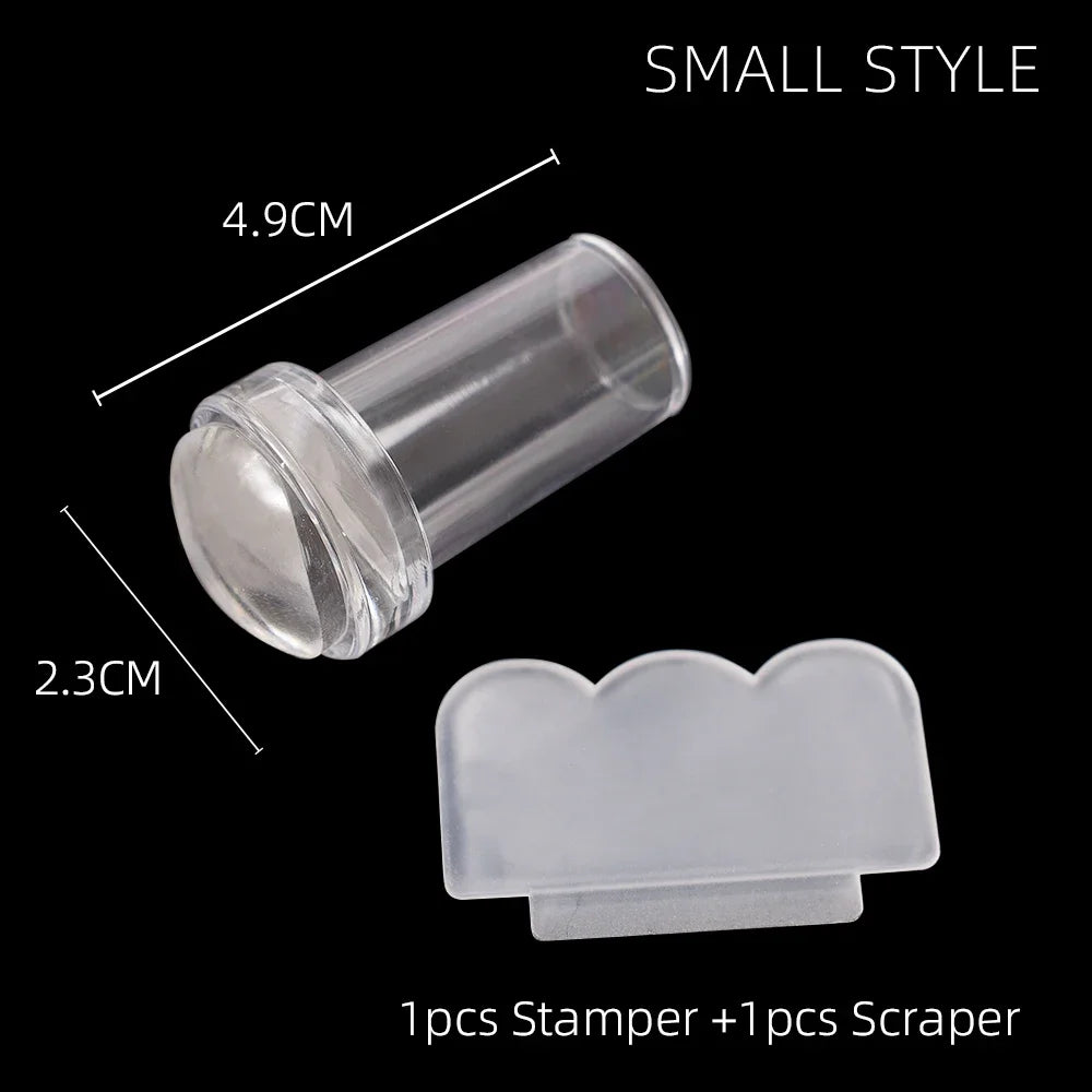 1pcs Transparent Silicone Nail Art Stamping Kit French Design For Manicure Plate Stamp Polish Seal Two Side Stamper Scraper Tool
