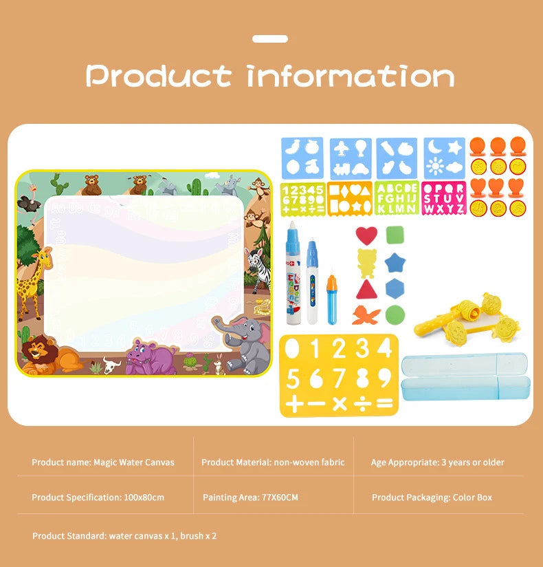 Coolplay Magic Water Drawing Mat Coloring Doodle Mat with Magic Pens Montessori Toys Painting Board Educational Toys for Kids