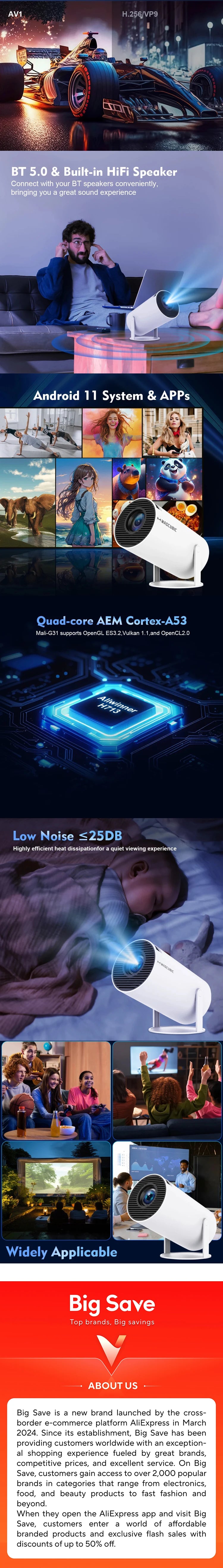 Magcubic Projector HY300 Pro 4K Android 11 Dual Wifi6 260ANSI Allwinner H713 BT5.0 1080P 1280*720P Home Cinema Outdoor Projetor