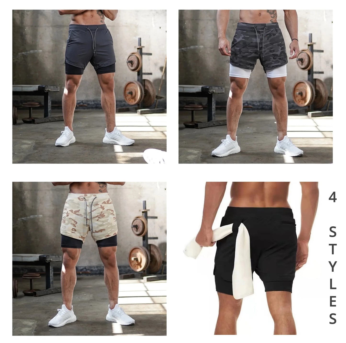 2 in 1 Mens Running Shorts with Liner, Tower Holder, 4 Pockets, Actvewear 2 Layers Sport Short for Workout Gym