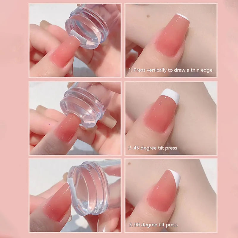 1pcs Transparent Silicone Nail Art Stamping Kit French Design For Manicure Plate Stamp Polish Seal Two Side Stamper Scraper Tool