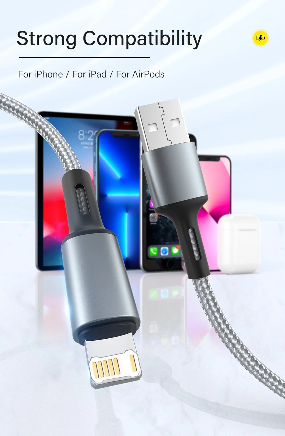 3A USB Cable For iPhone 14 13 12 11 Pro Max X XR 6s 7 8 Plus 0.25m 1m 2m Lead Mobile Phone Fast Charging Cord Data Charger Wire