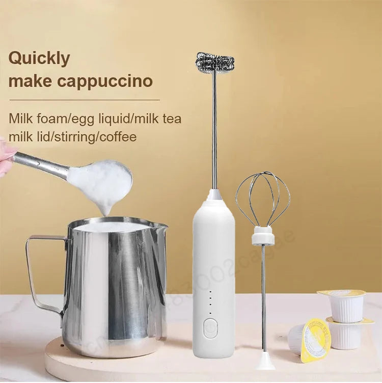 Electric Milk Frother 2 In 1 Rechargeable  Blender Stainless Steel 3 Speeds Coffee Mixer Egg Beater Handheld Foam Maker Tools