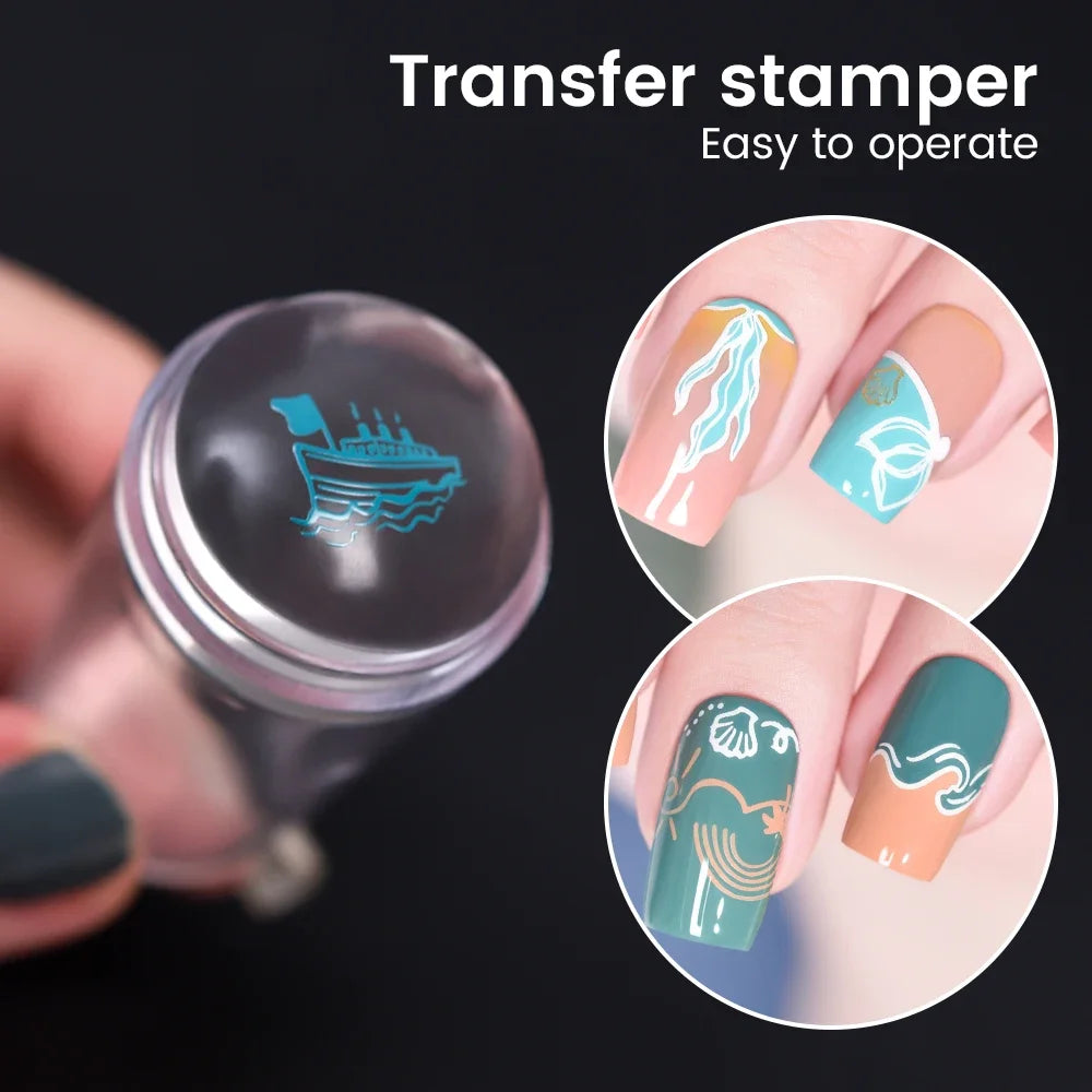 1pcs Transparent Silicone Nail Art Stamping Kit French Design For Manicure Plate Stamp Polish Seal Two Side Stamper Scraper Tool